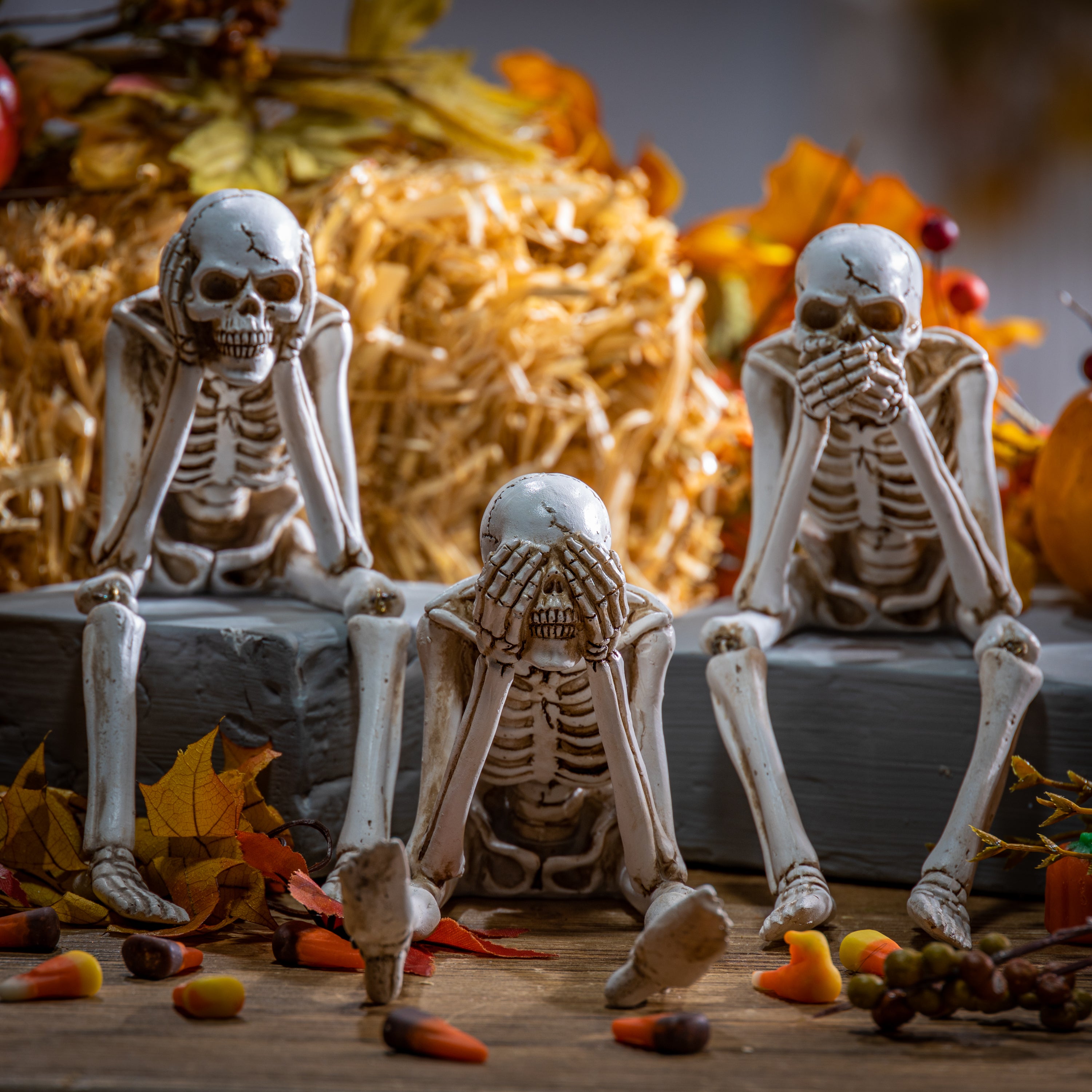 Set of 3 Spooky Halloween Skeletons, Creepy Decor